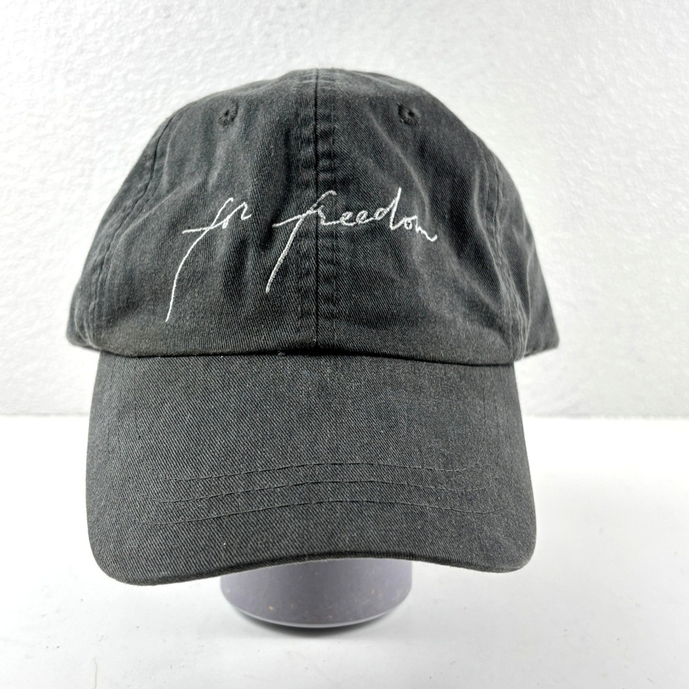 Adams Hat Unisex OS Black "For Freedom" Script Leather Strap Dad Cap Distressed